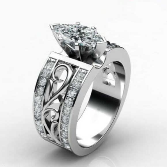 Jewelry - 925 Silver Marquise Cut White Sapphire Ring
